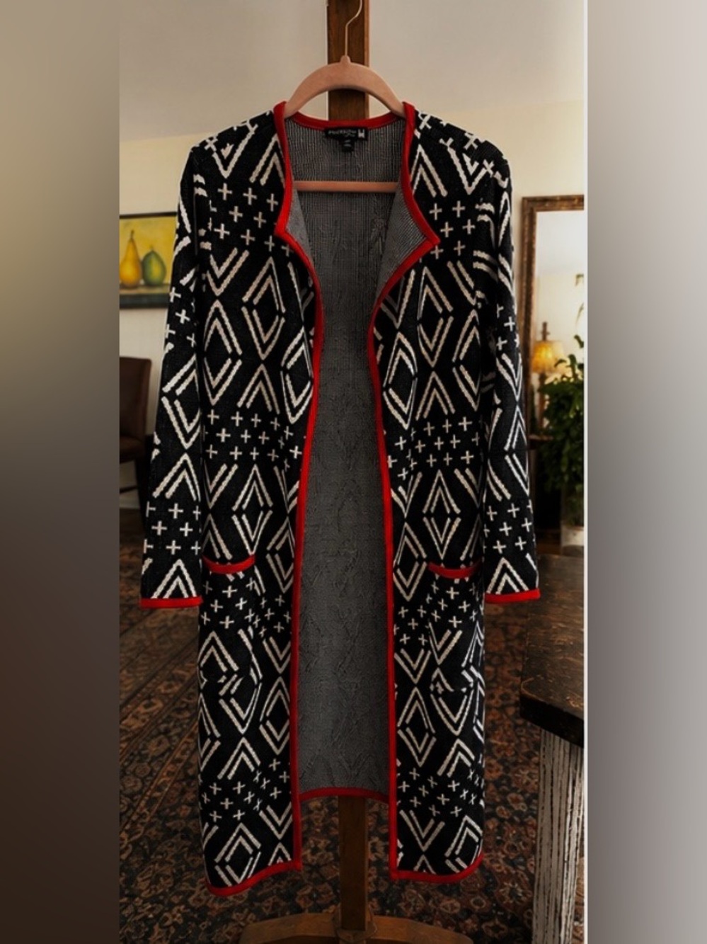 Anthony Original Geometric Open Front Duster Cardigan | Size Medium